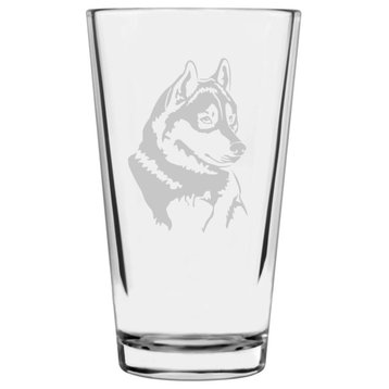 Husky Dog Themed Etched All Purpose 16oz. Libbey Pint Glass