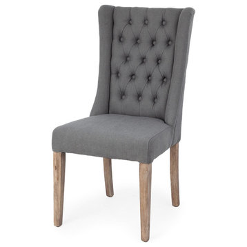 Mackenzie Grey Fabric Seat With Medium Brown Solid Wood Frame Dining Chair