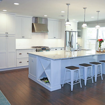 Transitional White Kitchen with Unique Storage Displays