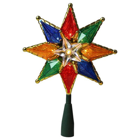 8" Multi-Color Mosaic 8-Point Star Christmas Tree Topper - Clear Lights