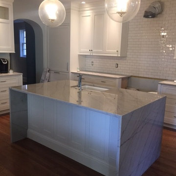 White Moon Quartzite Countertop with waterfall edges