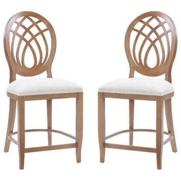 Linon Paxton Beechwood Ornamental Backrest Set of 2 Counter Stool in Light Brown