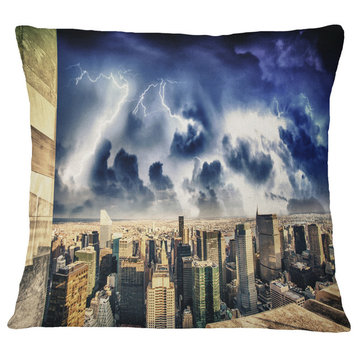 Storm Above Manhattan Skyscrapers Cityscape Photo Throw Pillow, 16"x16"