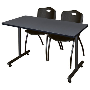 48" x 30" Kobe Training Table- Grey and 2 "M" Stack Chairs- Black