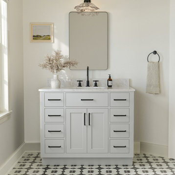 Ariel Hepburn 43" Oval Sink Bath Vanity, Gray, 0.75" Carrara Marble