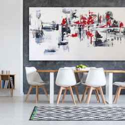 Preethi Arts - 72x36 IN Black Red White abstract Art Large Modern Painting Large Wall Decor - Paintings
