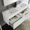 Mezzo 60" White Wall Hung Double Sink Bathroom Vanity Set, Gravina Chrome Faucet