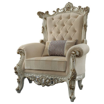 ACME Picardy II Accent Chair with 1 Pillow in Fabric and Antique Pearl