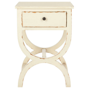 Casey Accent Table With Storage Drawer, Distressed Vanilla