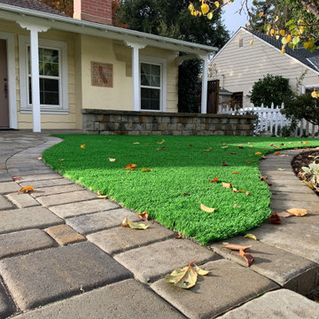 Front Yard Artificial Grass and Pavers