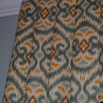 Dining Room-Custom Valances, Graber Sorenta Blinds w/tapes & Upholstered Chairs
