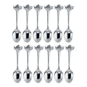 Italian Collection 'Greek Key' 6-Pc White Demi Dessert Flatware Spoons Set 