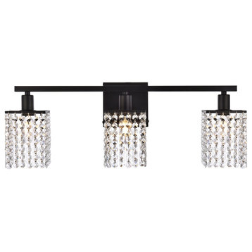 Phineas 3 Lights Bath Sconce In Black With Clear Crystals