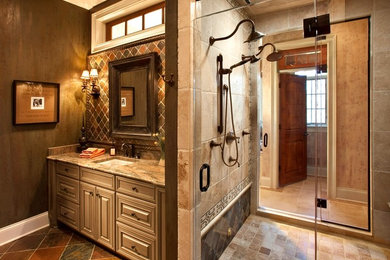 Bathroom - traditional bathroom idea in Milwaukee with granite countertops