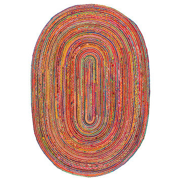 Safavieh Cape Cod Collection CAP202 Rug, Red/Multi, 3'x5'Oval