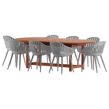 Amazonia Hungaro 9 Piece Outdoor Oval Extendable Dining Set With Gray Chairs