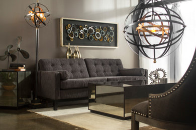 Mid-sized urban formal and enclosed concrete floor and gray floor living room photo in Other with beige walls, no fireplace and no tv