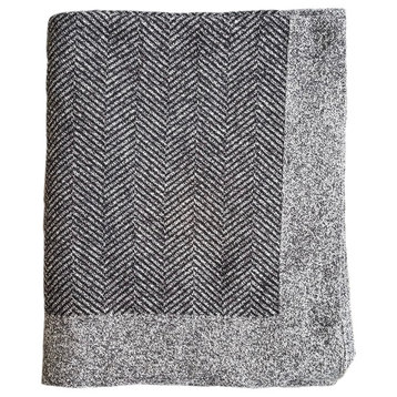 Luxury Knitted Throw, 100% Cotton, Chevron Collection, Black/Gray