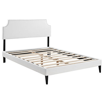 Modway Laura Queen Vinyl Platform Bed With Squared Tapered Legs, White