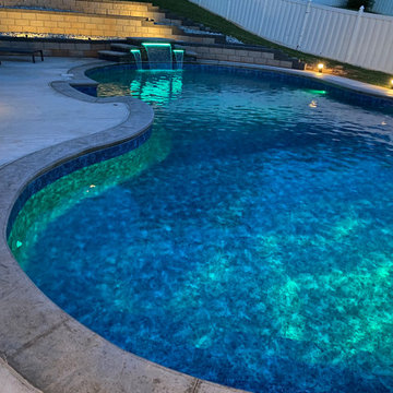 Custom Lagoon shaped polymer vinyl liner pool with Multi-level Waterfall