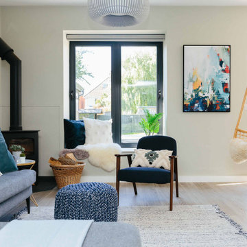 Navy Scandinavian Open Plan Living room