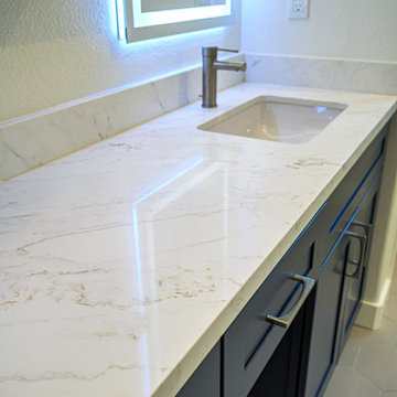 Modern Navy Blue Bathroom Vanity with LED Backlit Mirrors
