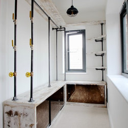 Eli White Washed (and sanded) Reclaimed Scaffolding Board and Dark Steel Pipe Dr - Products