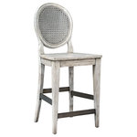 Uttermost - Uttermost Clarion Aged White Counter Stool - Featuring a mahogany construction, this vintage French provincial counter stool showcases an aged white finish with slightly tapered legs and an aged black metal kick plate. The tall, supportive back features a round design accented with natural rattan. Seat height is 26".