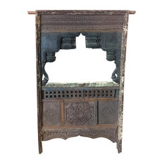 Mogulinterior - Consigned Antique Window Jharokha Wooden Eclectic Hand Carved Arch Mirror Frame - Decorative Objects and Figurines