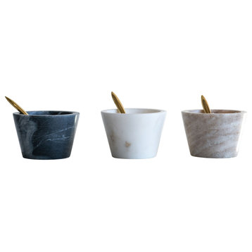 Blue, White & Brown Marble Pinch Pots with Brass Spoons (Set of 3 Colors)