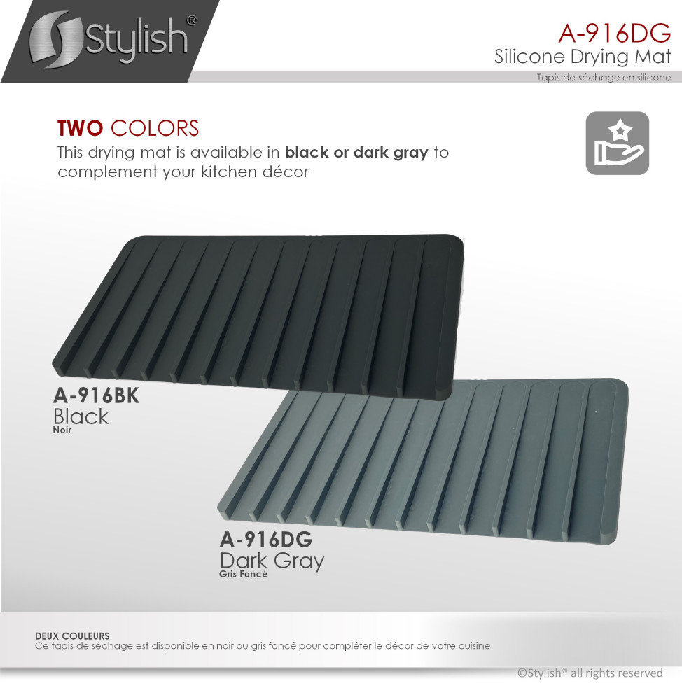 STYLISH Silicone Drying Mat and Trivet, Dark Gray