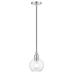 Livex Lighting - Downtown 1 Light Brushed Nickel Sphere Mini Pendant - Bring a refined lighting style to your interior with this downtown collection single light mini pendant. Shown in a brushed nickel finish with clear sphere glass.