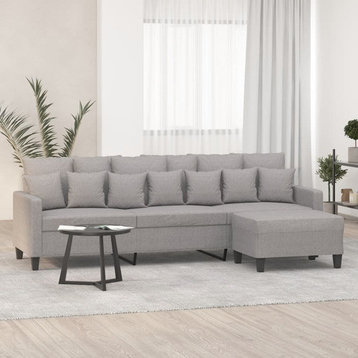 vidaXL Couch 3-Seater Couch with Footstool for Living Room Light Gray Fabric