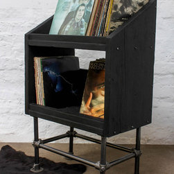 Maria Charred Scaffolding Board & Dark Steel Pipe Record Storage Unit - Storage Cabinets