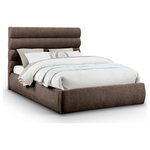 Meridian Furniture - Adam Upholstered Bed, Brown, Queen, Chenille Fabric - Revealing the silky, soft Adam brown chenille queen bed, showcasing deep channel tufting and a contemporary design to add a touch of modern elegance to your bedroom. Its fully slatted construction eliminates the need for a box spring, while the option to add additional panels allows you to customize the headboard height. Crafted for both style and durability, it becomes the centerpiece of your bedroom, creating a sophisticated and inviting atmosphere.