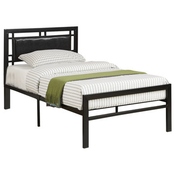 Metal Bed With Padded Headboard, Black, Twin