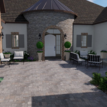 Modern Mediterranean Pool, Courtyard, Cabana, Fireplace - Toll Brothers