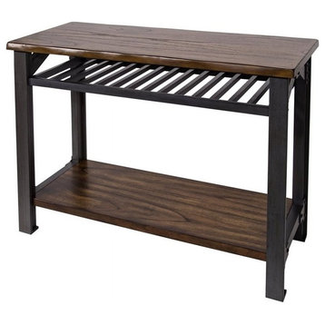 Rustic Console Table, Mahogany Wood Top and Slatted Shelf, Graphite Gray/ Brown