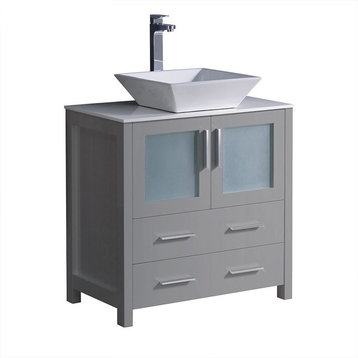 Fresca Torino 30" Gray Modern Bathroom Cabinet With Top And Vessel Sink