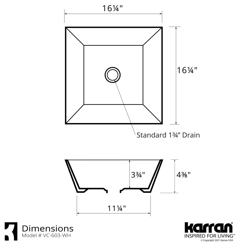 Karran VC-603-WH Valera 16" Vitreous China Vessel Bathroom Sink, White
