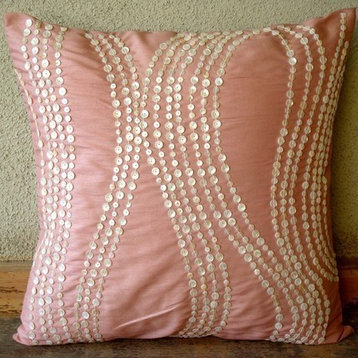 Mother Of Pearls Pink Art Silk 16"x16" Decorative Pillow Covers, Angelic Charm