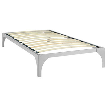 Pemberly Row Modern Platform Metal Twin Bed Frame in Silver Finish