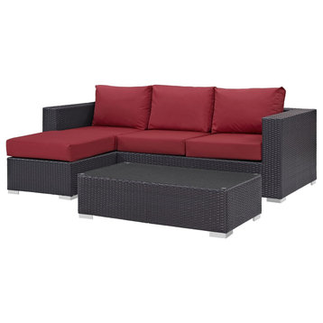 3 Pieces Patio Set, Padded Sofa With Ottoman & Coffee Table