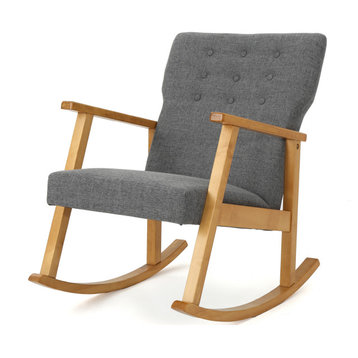 GDF Studio Hank Mid Century Modern Fabric Rocking Chair, Gray