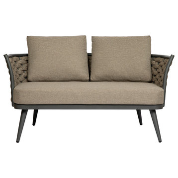 Solna Loveseat, Taupe Fabric With Gray Frame