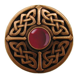 Inviting Home Inc. - Celtic Knob, Antique-Style Copper With Red Carnelian - Cabinet And Drawer Knobs