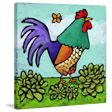 "Rooster and Butterfly" by Janet Nelson Print Wrapped Canvas, 40x40