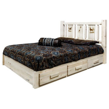 Montana Woodworks Homestead Wood Twin Platform Bed with Engraved Elk in Natural