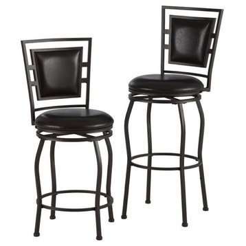 Bowery Hill 30" Metal & Faux Leather Stool in Dark Brown (Set of 3)