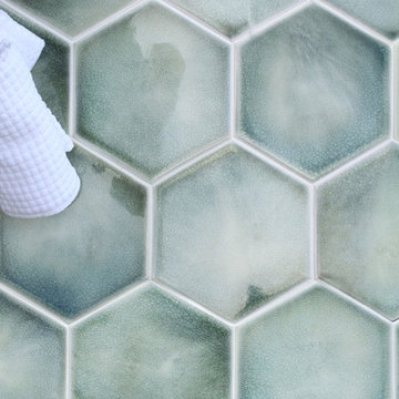 Hexagon 9" in Stream crackle glaze.